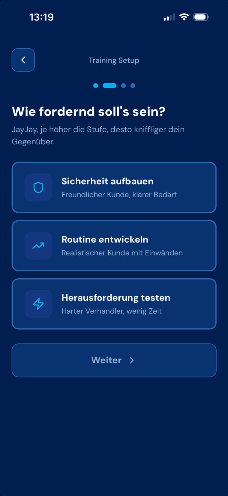 Club120 Trainingsauswahl: Schwierigkeitsstufen