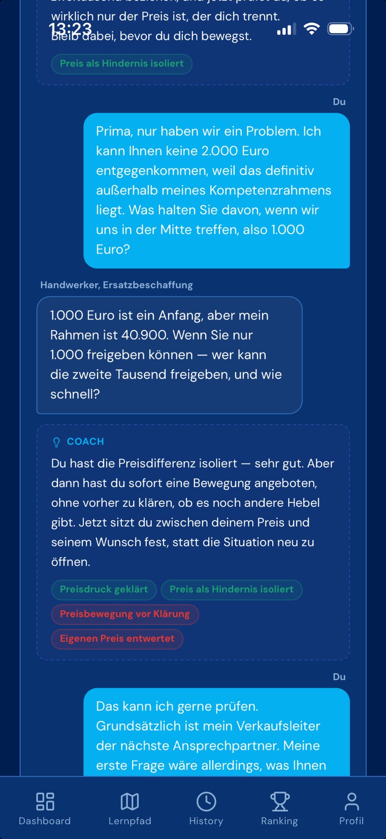 Club120 Coach-Feedback in einem Preisverhandlungs-Training